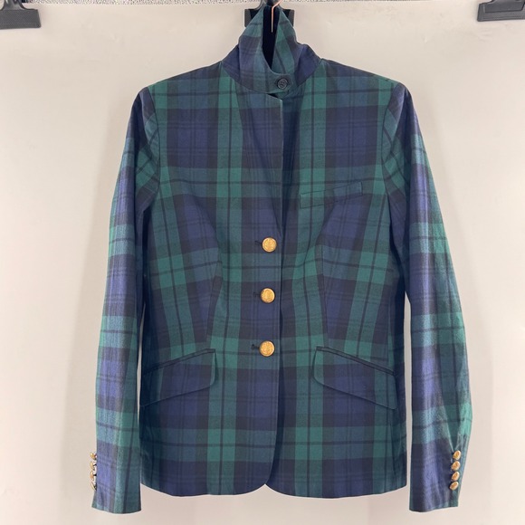 Lauren Ralph Lauren Black Watch Plaid Blazer Gold Crest Buttons Size 8 - Picture 2 of 16